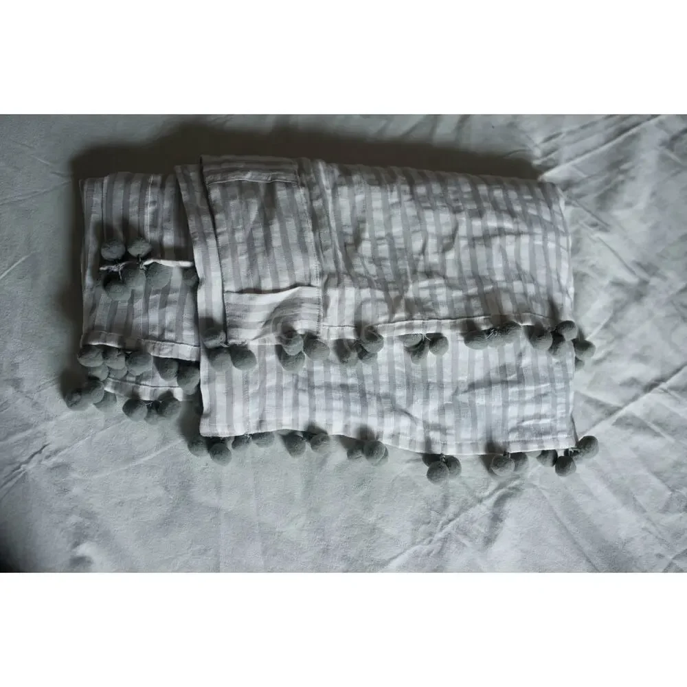 Anthropologie Pom Tassel Curtain Gray single 50 x 84 NEW
